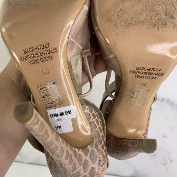 Diesel Heels Stilettos Size 39 8.5 Leather Embossed Croc Beige Open Toe Womens - Picture 14 of 14